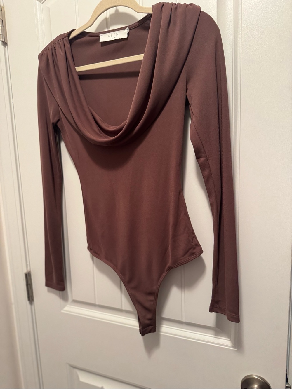 Astr Mauve Brown Cowl Neck Long Sleeve Bodysuit
